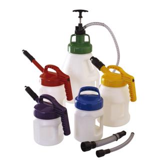 Oil Safe oil cans, color coded, Oil Safe pump, Oil Safe lid,  Oil Safe drums