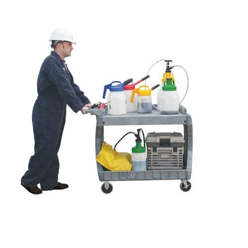 LubeCart lubricators lubricant trolly, oil cart with Oil Safe, Grease Safe & absorbents